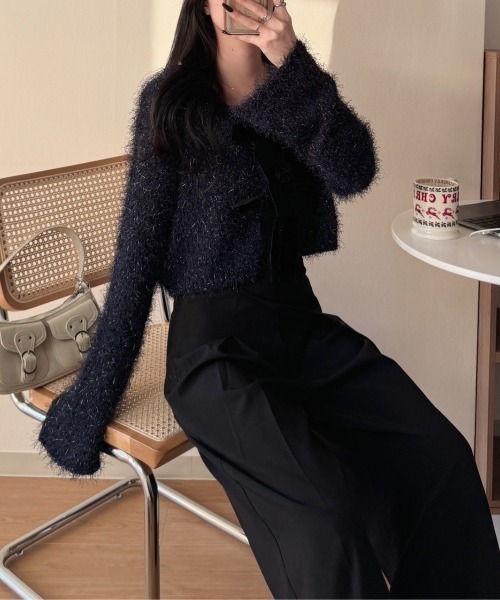 nemne store（ネンネストア）の「《Delfy》前後2wayラメシャギーリボンニット（カーディガン/ボレロ・レディース・ピンク系/ブラック系/ネイビー・フリー）」の2枚目の写真