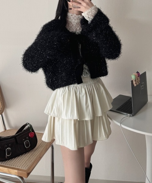 nemne store（ネンネストア）の「《Delfy》前後2wayラメシャギーリボンニット（カーディガン/ボレロ・レディース・ピンク系/ブラック系/ネイビー・フリー）」の4枚目の写真