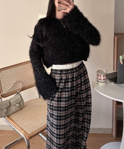 nemne store（ネンネストア）の「《Delfy》前後2wayラメシャギーリボンニット（カーディガン/ボレロ・レディース・ピンク系/ブラック系/ネイビー・フリー）」の5枚目の写真