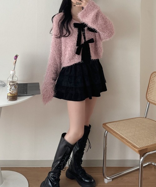 nemne store（ネンネストア）の「《Delfy》前後2wayラメシャギーリボンニット（カーディガン/ボレロ・レディース・ピンク系/ブラック系/ネイビー・フリー）」の9枚目の写真