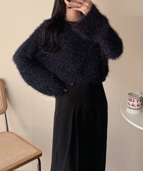 nemne store（ネンネストア）の「《Delfy》前後2wayラメシャギーリボンニット（カーディガン/ボレロ・レディース・ピンク系/ブラック系/ネイビー・フリー）」の7枚目の写真