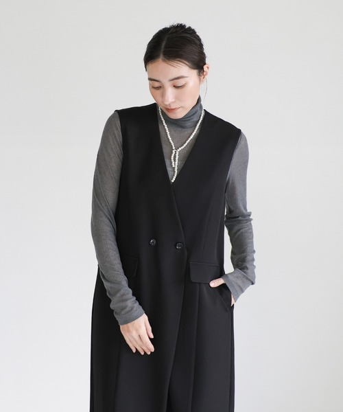 セレモニー】ノーカラーダブルボタンオールインワン（サロペット