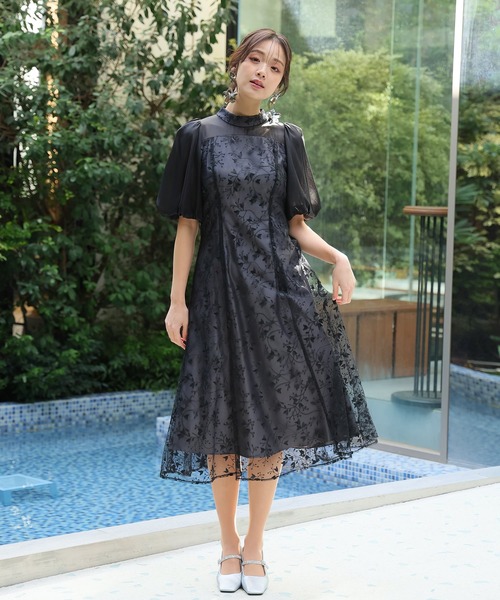 低身長用サイズあり】七分袖&ロング同窓会パフスリーブお呼ばれ結婚式