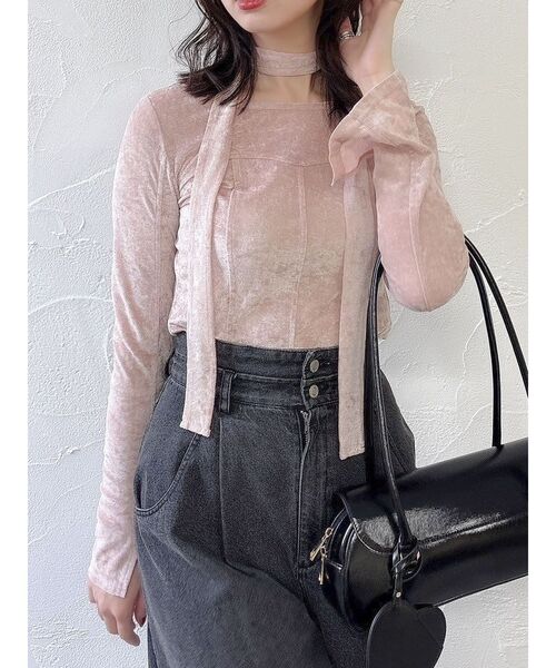 dazzlin（ダズリン）の「バリエシアーカットトップス（Tシャツ/カットソー・レディース・オフホワイト/ブラック/ピンク/ブルー・FREE）」の4枚目の写真