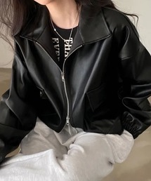 Pittok（ピットク）の「レザー調ジップアップジャケット（ブルゾン）」