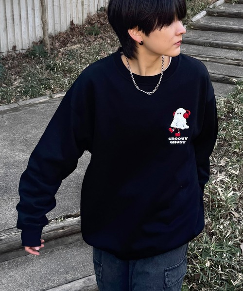 ILL'S(イルズ)の「ビリヤード / GHOST / フラワー PTトレーナー 発泡プリント サガラ刺繍 ビッグシルエット クルーネックプルオーバースウェット メンズ レディース(スウェット・メンズ・ホワイト系その他/サックスブルー系/ホワイト系その他3/ブラック系その他4/ピンク系その他2/ブラック系その他2/ブラック系その他/ホワイト系その他2/ホワイト系その他4/ブラック系その他3・M/L)」の8枚目の写真