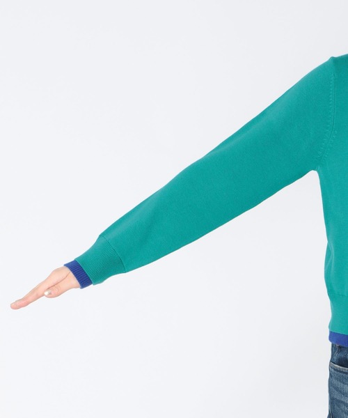 Jines（ジネス）の「ヘム配色クルーネックカーディガン（カーディガン/ボレロ・レディース・ホワイト/ネイビー/グリーン/レンガ・38）」の6枚目の写真