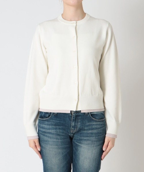 Jines（ジネス）の「ヘム配色クルーネックカーディガン（カーディガン/ボレロ・レディース・ホワイト/ネイビー/グリーン/レンガ・38）」の11枚目の写真