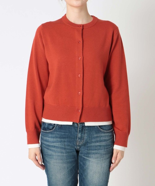 Jines（ジネス）の「ヘム配色クルーネックカーディガン（カーディガン/ボレロ・レディース・ホワイト/ネイビー/グリーン/レンガ・38）」の15枚目の写真