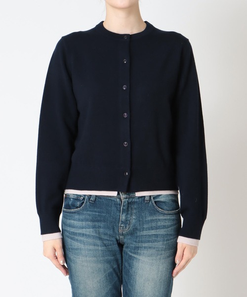 Jines（ジネス）の「ヘム配色クルーネックカーディガン（カーディガン/ボレロ・レディース・ホワイト/ネイビー/グリーン/レンガ・38）」の13枚目の写真