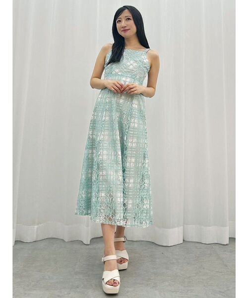 MERCURYDUO（マーキュリーデュオ）の「レースチェックプリントバックシャンキャミワンピース（ワンピース・レディース・オフホワイト/ミント/ブラック・MEDIUM/SMALL）」の8枚目の写真