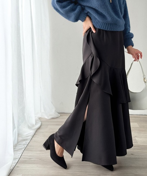 セール】【mily bilet】上品に揺れるシルエットが美しい。スリット入り