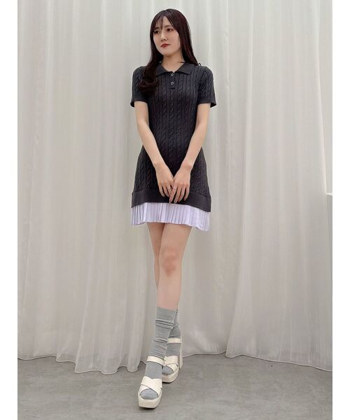 タグ付き 異素材プリーツドッキングポロ襟ニットミニワンピ MERCURYDUO セール】異素材プリーツドッキングポロ襟ニットミニワンピ