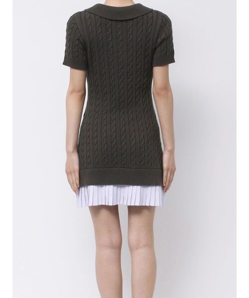マーキュリーデュオ　異素材プリーツドッキングポロニットミニワンピース セール】異素材プリーツドッキングポロ襟ニットミニワンピ（ワンピース