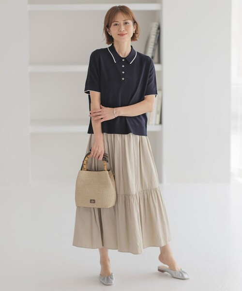 J.PRESS Ladies（J.プレス レディス）の「【洗える】シャンブレーツイル ティアード スカート（スカート・レディース・ブラウン系/ベージュ系・XS/XXS/S）」の6枚目の写真