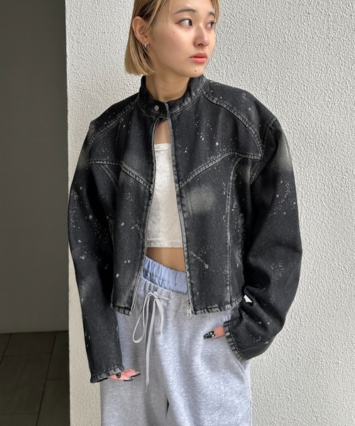 スプレーブリーチデニムブルゾン