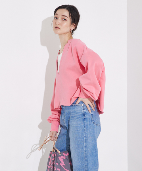 qualite scape（カリテ スケープ）の「【大人のスウェット】キーネックオーバースウェット（スウェット・レディース・ホワイト/ピンク/ダークネイビー/グレー・フリー）」の4枚目の写真