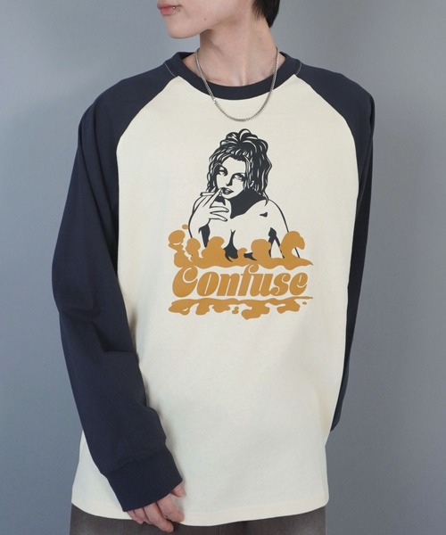 セール】ラグラン長袖ロンT/ガールデザイン（Tシャツ/カットソー