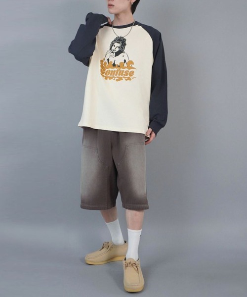 セール】ラグラン長袖ロンT/ガールデザイン（Tシャツ/カットソー