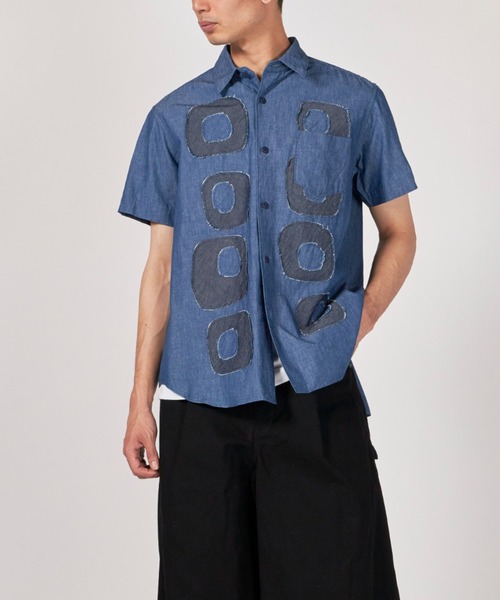 セール】FUMITO GANRYU Pattern patchwork chambray shirt