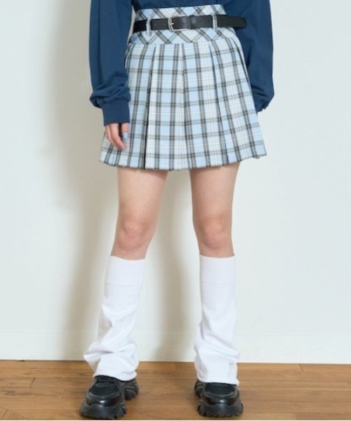 セール】【GOODPRICE】ベルト付チェックプリーツスカ-ト