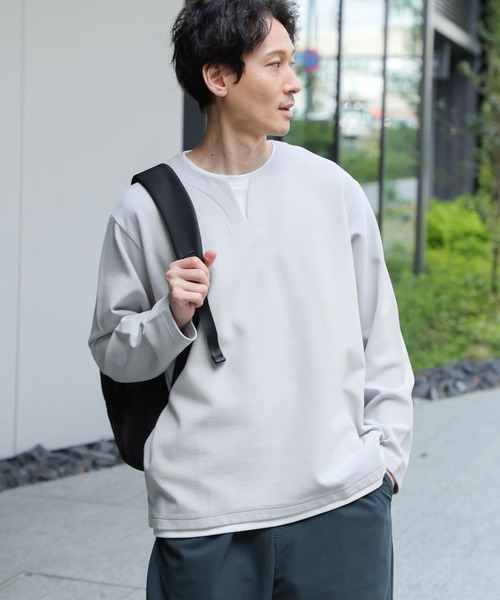 GLOBAL WORK(グローバルワーク)の「キーネックレイヤード/長袖/一部店舗限定/321981(Tシャツ/カットソー・メンズ・チャコールグレー/ライトグレー/グリーン/ブルー/ネイビー・SMALL/MEDIUM/LARGE/X-LARGE)」の2枚目の写真