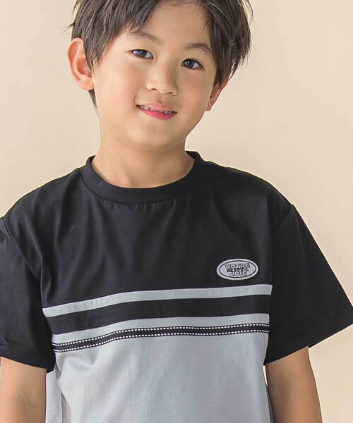 BeBe Petits Pois Vert（ベベプチポワヴェール）の「天竺バイカラーステッチテープポイント半袖Tシャツ(95~160cm)（Tシャツ/カットソー・キッズ・ブラック/ブルー・120cm/150cm/160cm/140cm/130cm/100cm/110cm/95cm）」の7枚目の写真