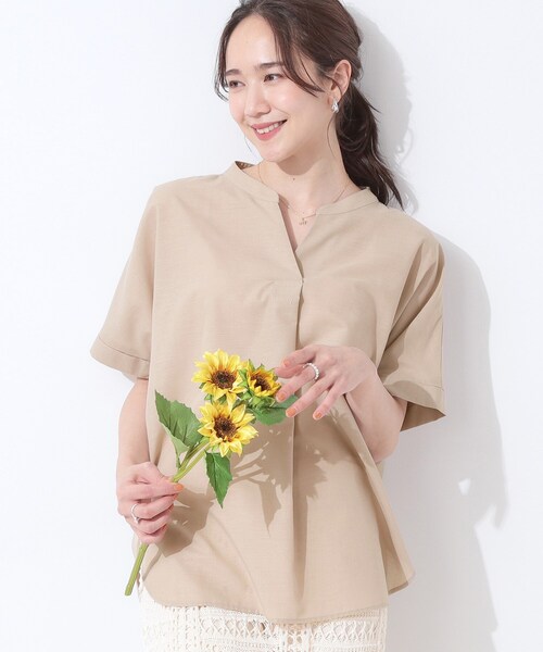 SHOO・LA・RUE(シューラルー)の「【高レビュー/洗える/UV/吸水速乾】洗濯後しわになりにくいリネンブレンドドルマンシャツ(シャツ/ブラウス・レディース・ブラウン系/ブルー系2/ホワイト/グリーン系/ブラック系1/パープル・01/02/03/04)」の3枚目の写真