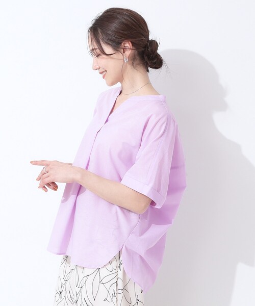 SHOO・LA・RUE(シューラルー)の「【高レビュー/洗える/UV/吸水速乾】洗濯後しわになりにくいリネンブレンドドルマンシャツ(シャツ/ブラウス・レディース・ブラウン系/ブルー系2/ホワイト/グリーン系/ブラック系1/パープル・01/02/03/04)」の14枚目の写真