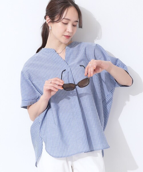 SHOO・LA・RUE(シューラルー)の「【高レビュー/洗える/UV/吸水速乾】洗濯後しわになりにくいリネンブレンドドルマンシャツ(シャツ/ブラウス・レディース・ブラウン系/ブルー系2/ホワイト/グリーン系/ブラック系1/パープル・01/02/03/04)」の8枚目の写真