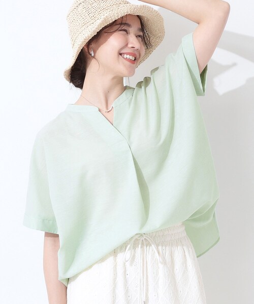 SHOO・LA・RUE(シューラルー)の「【高レビュー/洗える/UV/吸水速乾】洗濯後しわになりにくいリネンブレンドドルマンシャツ(シャツ/ブラウス・レディース・ブラウン系/ブルー系2/ホワイト/グリーン系/ブラック系1/パープル・01/02/03/04)」の7枚目の写真