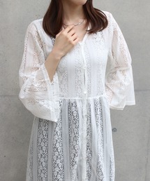 Social GIRL | フレア袖レースワンピース(シャツワンピース)