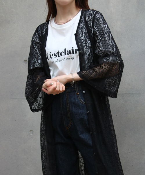 Social GIRL（ソーシャルガール）の「フレア袖レースワンピース（シャツワンピース・レディース・オフホワイト/ライトベージュ/ブラック・M）」の2枚目の写真