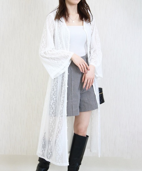 Social GIRL（ソーシャルガール）の「フレア袖レースワンピース（シャツワンピース・レディース・オフホワイト/ライトベージュ/ブラック・M）」の4枚目の写真