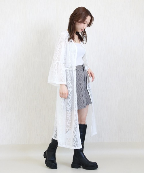 Social GIRL（ソーシャルガール）の「フレア袖レースワンピース（シャツワンピース・レディース・オフホワイト/ライトベージュ/ブラック・M）」の10枚目の写真