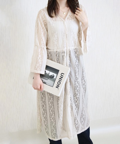 Social GIRL（ソーシャルガール）の「フレア袖レースワンピース（シャツワンピース・レディース・オフホワイト/ライトベージュ/ブラック・M）」の22枚目の写真