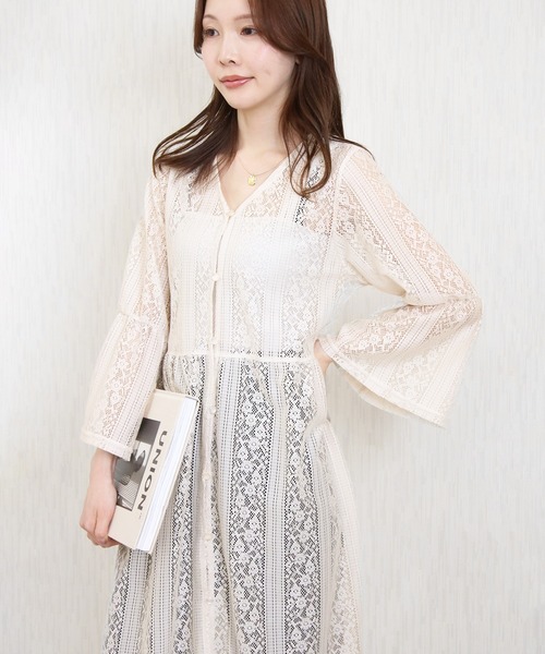 Social GIRL（ソーシャルガール）の「フレア袖レースワンピース（シャツワンピース・レディース・オフホワイト/ライトベージュ/ブラック・M）」の21枚目の写真