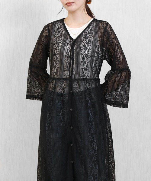 Social GIRL（ソーシャルガール）の「フレア袖レースワンピース（シャツワンピース・レディース・オフホワイト/ライトベージュ/ブラック・M）」の15枚目の写真