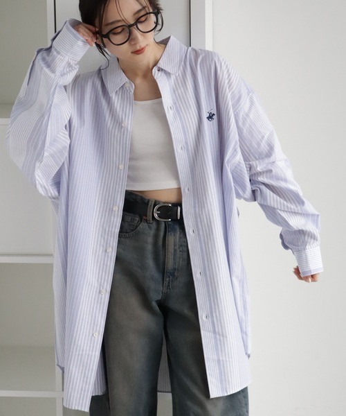 BEVERLY HILLS POLO CLUB（ビバリーヒルズポロクラブ）の「【BEVERLY HILLS POLO CLUB/ビバリーヒルズポロクラブ】 ワンポイントポニー刺繍 ロングスリーブシャツ(S:クロップド丈 / M:ロング丈)（シャツ/ブラウス・レディース・グリーン系その他/ブルー系その他/レッド系その他/グレー系その他/ブルー/グリーン/オフホワイト/イエロー/ブラック・M/S）」の7枚目の写真