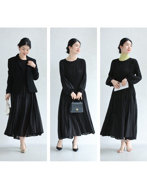 cawaii(カワイイ)の「(黒)伸びやかなウエストのシャーリングロングワンピース(Tシャツ/カットソー・レディース・ブラック・FREE)」の16枚目の写真