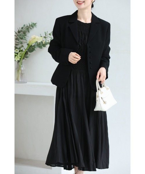 cawaii(カワイイ)の「(黒)伸びやかなウエストのシャーリングロングワンピース(Tシャツ/カットソー・レディース・ブラック・FREE)」の6枚目の写真