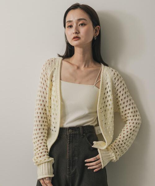 SENSE OF PLACE by URBAN RESEARCH（センスオブプレイスバイアーバンリサーチ）の「スパンコールメッシュカーディガン（カーディガン/ボレロ・レディース・ブラック/アイボリー/ブルー・ONE）」の4枚目の写真