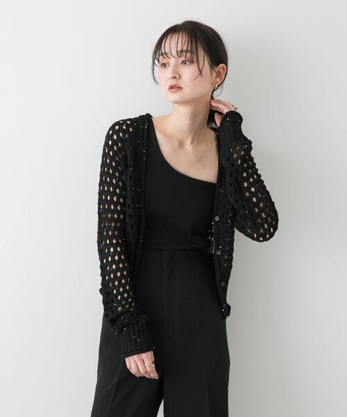 SENSE OF PLACE by URBAN RESEARCH（センスオブプレイスバイアーバンリサーチ）の「スパンコールメッシュカーディガン（カーディガン/ボレロ・レディース・ブラック/アイボリー/ブルー・ONE）」の16枚目の写真