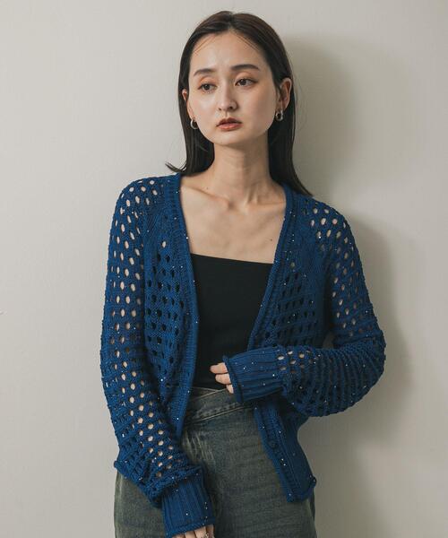 SENSE OF PLACE by URBAN RESEARCH（センスオブプレイスバイアーバンリサーチ）の「スパンコールメッシュカーディガン（カーディガン/ボレロ・レディース・ブラック/アイボリー/ブルー・ONE）」の22枚目の写真