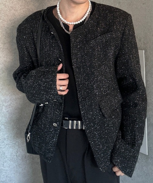 Otte（オッテ）の「ノーブルブラックツイードジャケット（テーラードジャケット・メンズ・ブラック・MEDIUM/LARGE/X-LARGE）」の2枚目の写真