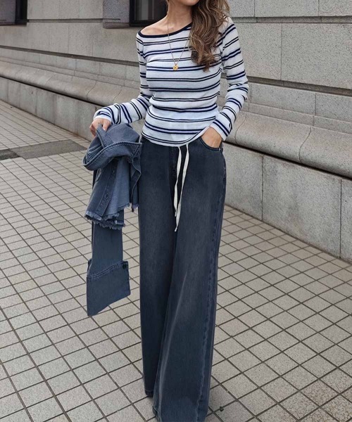 ワンショルダーボーダートップス（Tシャツ/カットソー