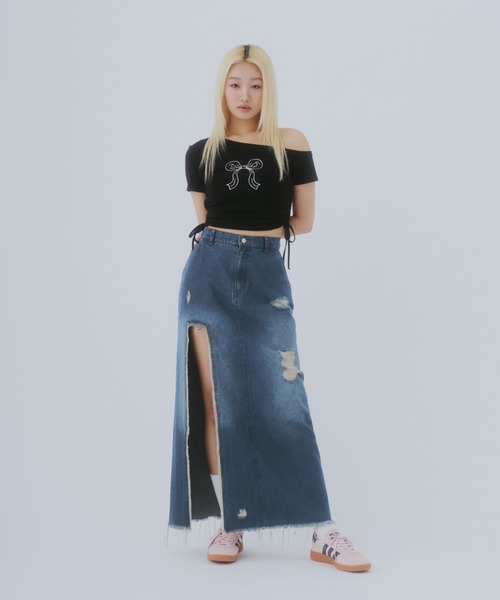 GAB GAB(ガブガブ)の「ダメージデニムスカート(デニムスカート・レディース・ブルー/インディゴブルー・SMALL/MEDIUM)」の11枚目の写真