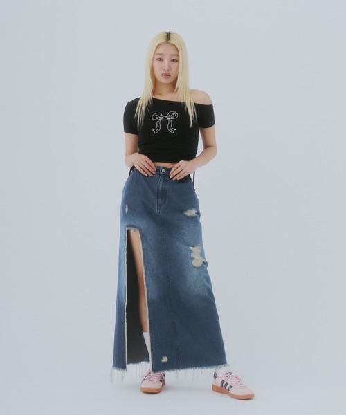 GAB GAB(ガブガブ)の「ダメージデニムスカート(デニムスカート・レディース・ブルー/インディゴブルー・SMALL/MEDIUM)」の16枚目の写真