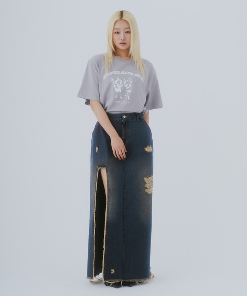 GAB GAB(ガブガブ)の「ダメージデニムスカート(デニムスカート・レディース・ブルー/インディゴブルー・SMALL/MEDIUM)」の3枚目の写真
