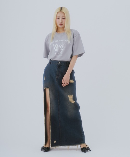 GAB GAB(ガブガブ)の「ダメージデニムスカート(デニムスカート・レディース・ブルー/インディゴブルー・SMALL/MEDIUM)」の4枚目の写真